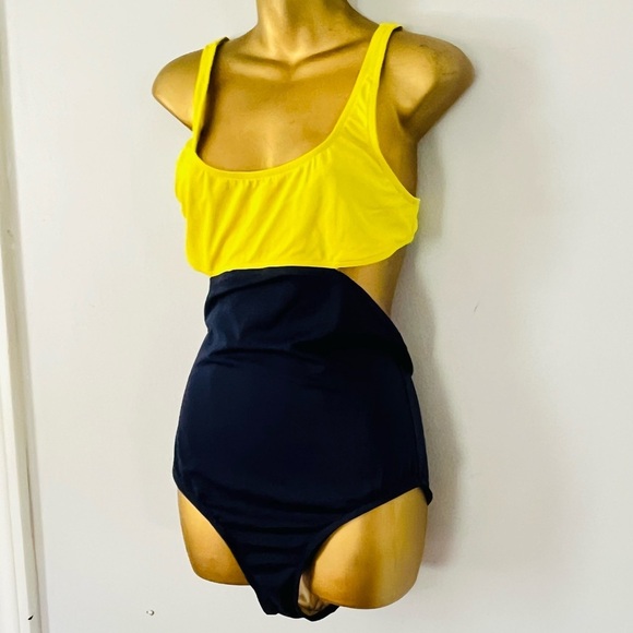 J.Crew Yellow & navy blue Colorblock One-Piece Swimsuit Classic Resort Chic - Picture 4 of 6